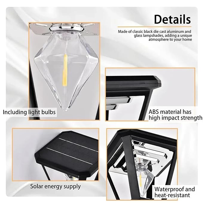 Diamond Cube Solar Powered Outdoor Gate Light | Decorative | LED Warm White | Waterproof Garden, Fence & Pillar Lamp