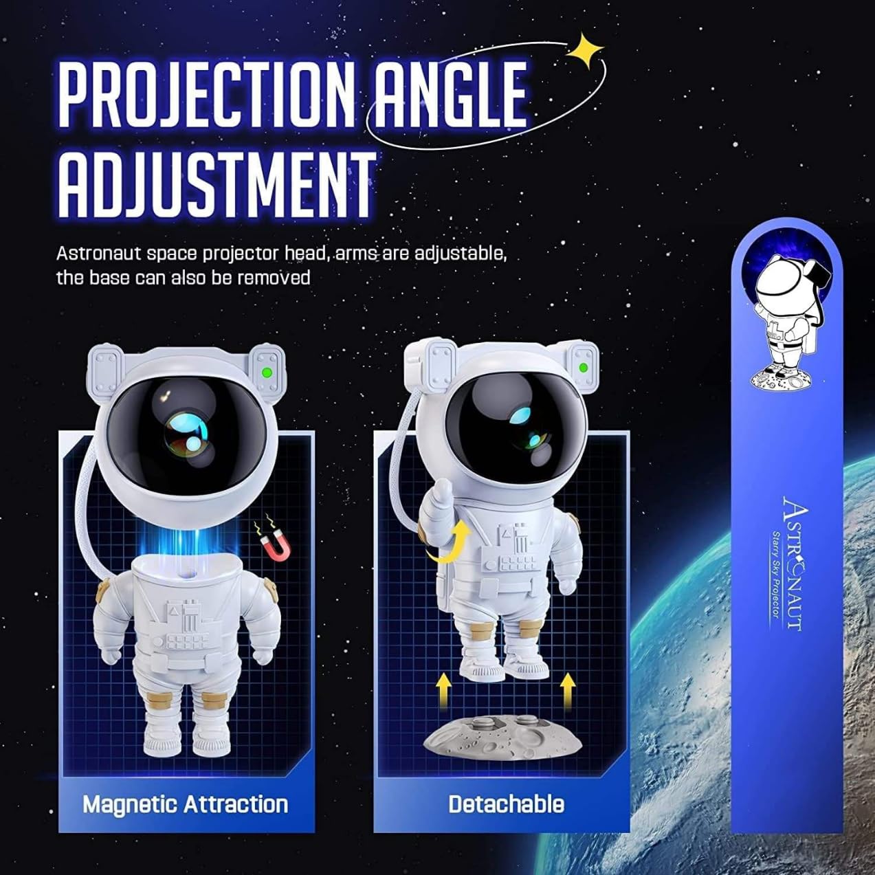 Astronaut Galaxy Projector | 360deg Rotating | 7 Color Modes | Remote Control | Night Light