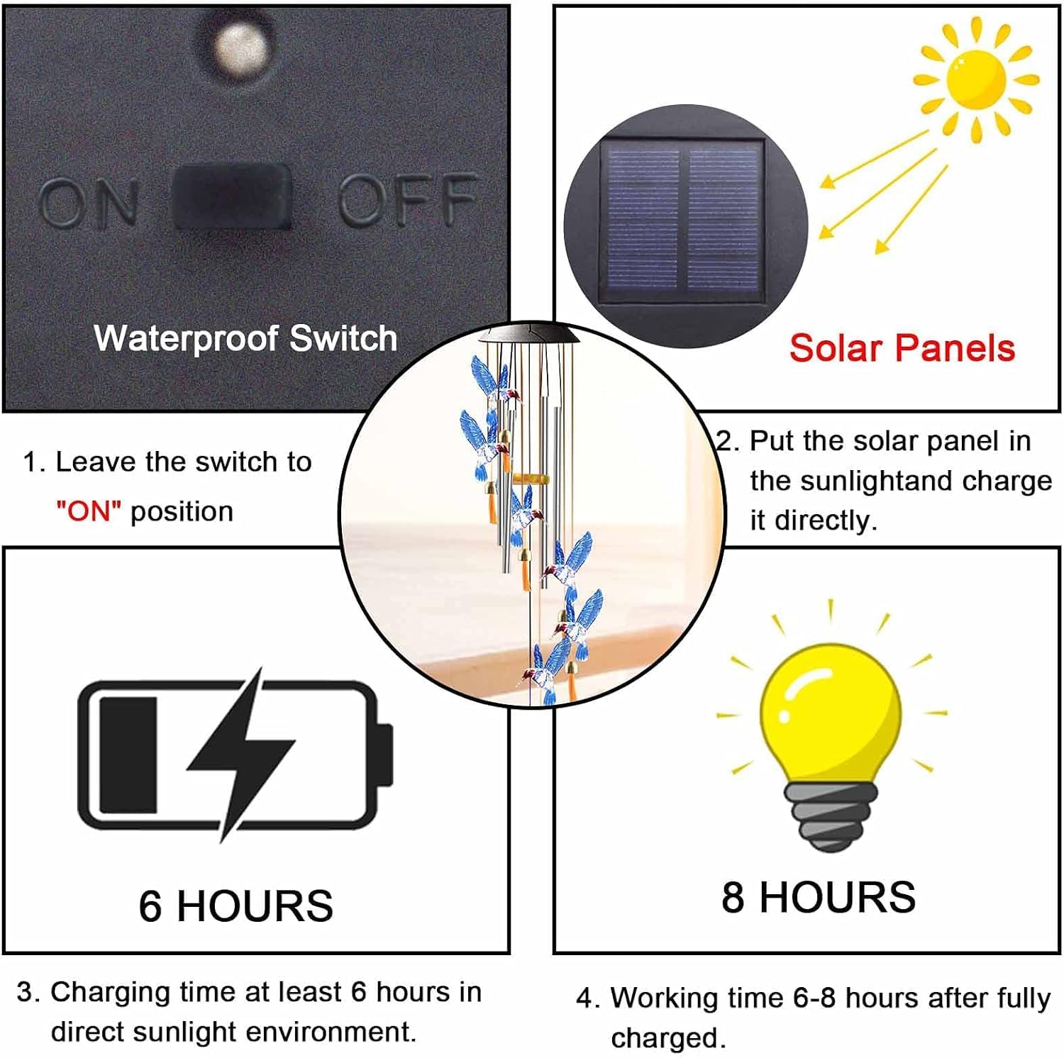 Solar Hummingbird Blue Color Wind Chime