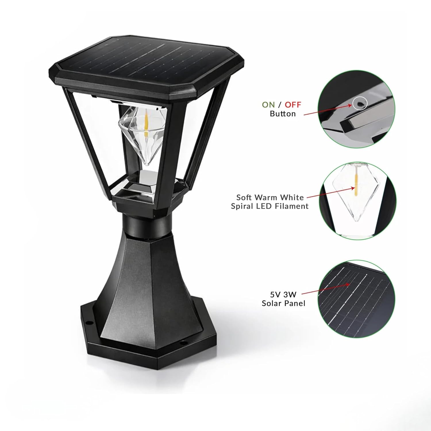 Diamond Cube Solar Powered Outdoor Gate Light | Decorative | LED Warm White | Waterproof Garden, Fence & Pillar Lamp