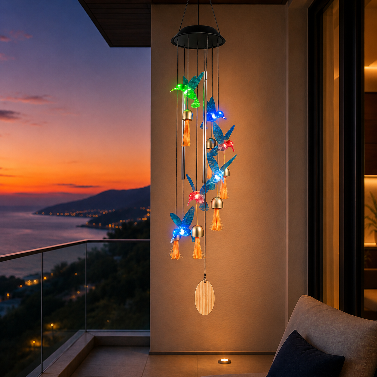 Solar Hummingbird Blue Color Wind Chime