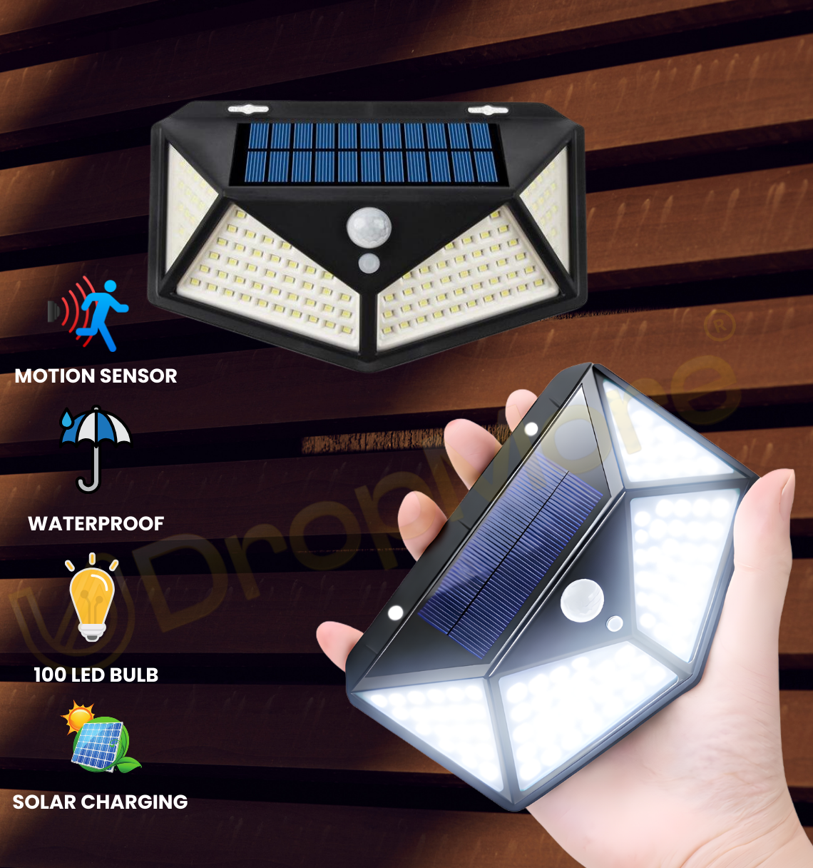 Solar Interaction Wall Lamp, Motion Sensor Outdoor Light, 100 LED Waterproof Solar Wall Light for Garden, Gate, Balcony, Pathway & Home Security