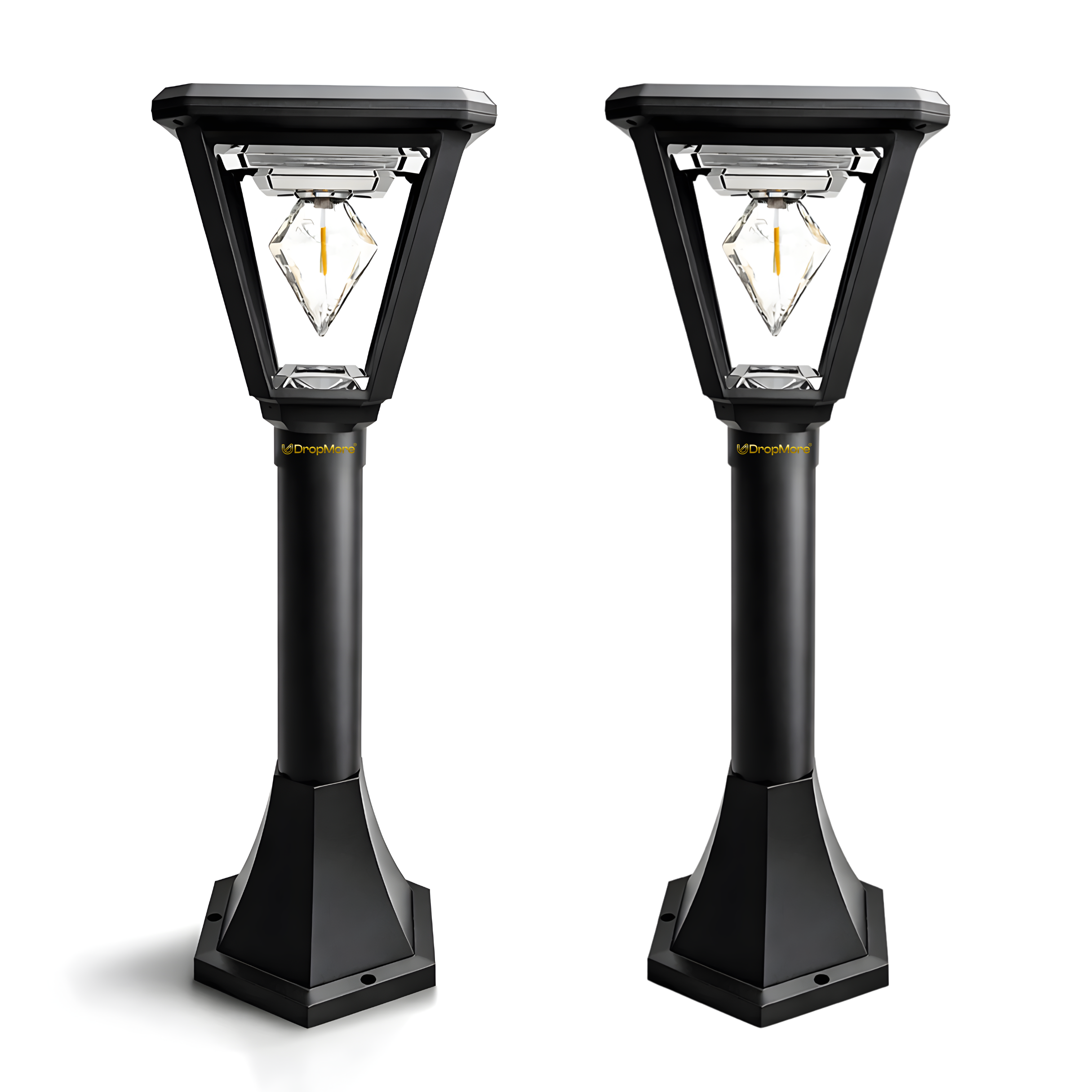 Diamond Cube Solar Powered Outdoor Bollard Gate Light | Decorative | LED Warm White | Waterproof Garden, Fence & Pillar Lamp