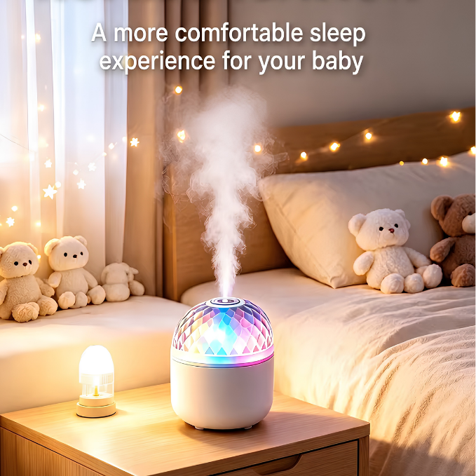 Portable Crystal Light Projector Humidifier | 7 Color RGB LED Cool Mist Ambient Lamp