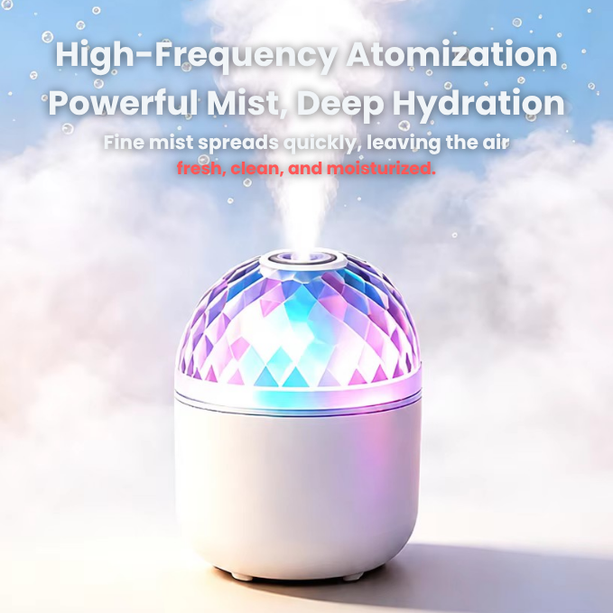 Portable Crystal Light Projector Humidifier | 7 Color RGB LED Cool Mist Ambient Lamp