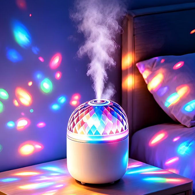 Portable Crystal Light Projector Humidifier | 7 Color RGB LED Cool Mist Ambient Lamp