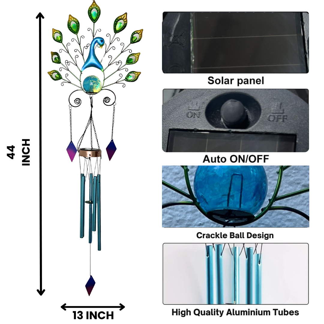 Peacock Wind Chime with Soothing Sound – Decorative Metal Art with Tuned Aluminum Pipes & Hanging Bells for Balcony, Garden Or Patio Decor.