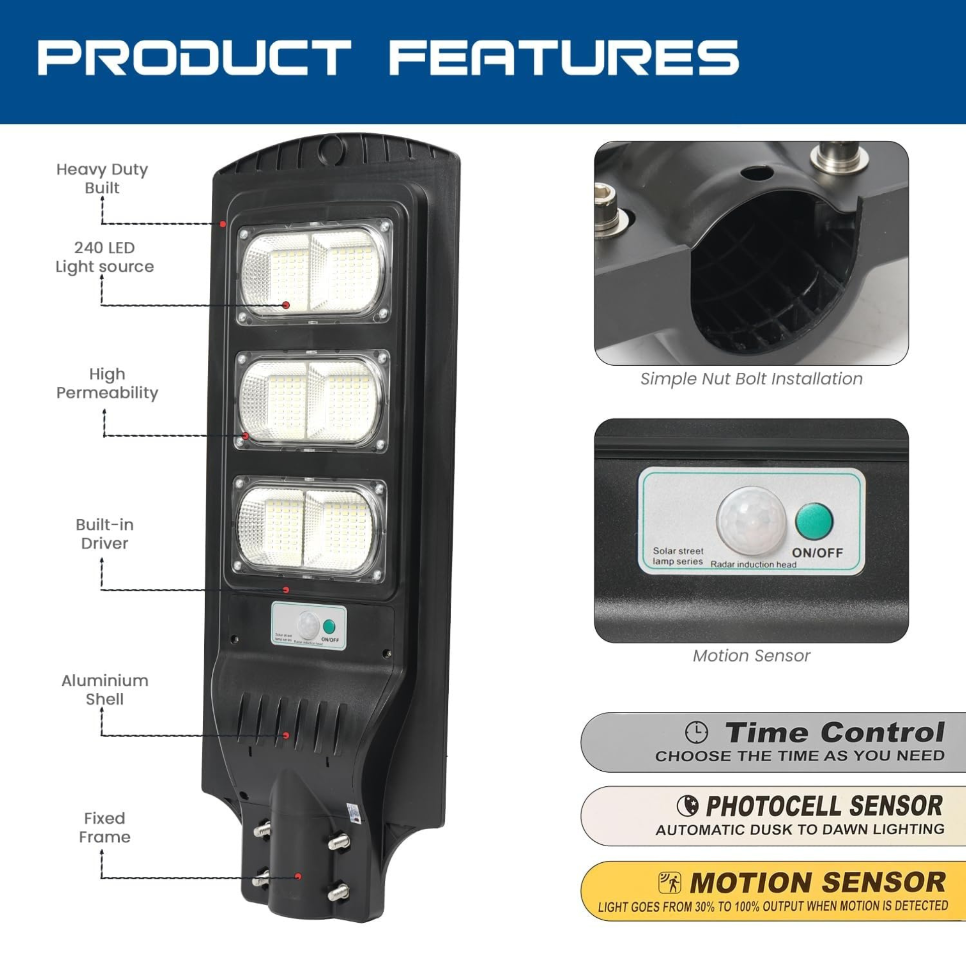 240 LED Solar Street Light With Motion Sensor