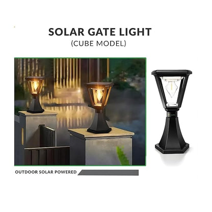 Diamond Cube Solar Powered Outdoor Gate Light | Decorative | LED Warm White | Waterproof Garden, Fence & Pillar Lamp