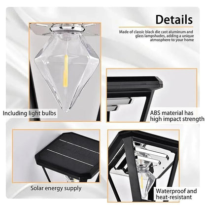 Diamond Cube Solar Powered Outdoor Gate Light | Decorative | LED Warm White | Waterproof Garden, Fence & Pillar Lamp