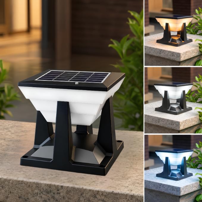 Moonlight Solar Gate Light for Outdoor — 3 Colour Modes Pillar Light, IP65 Waterproof, Auto On/Off Dusk to Dawn, Wireless Solar Lamp for Gate Post, Boundary Wall, Garden, Balcony