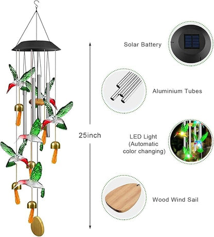 Solar Hummingbird Green Color Wind Chime