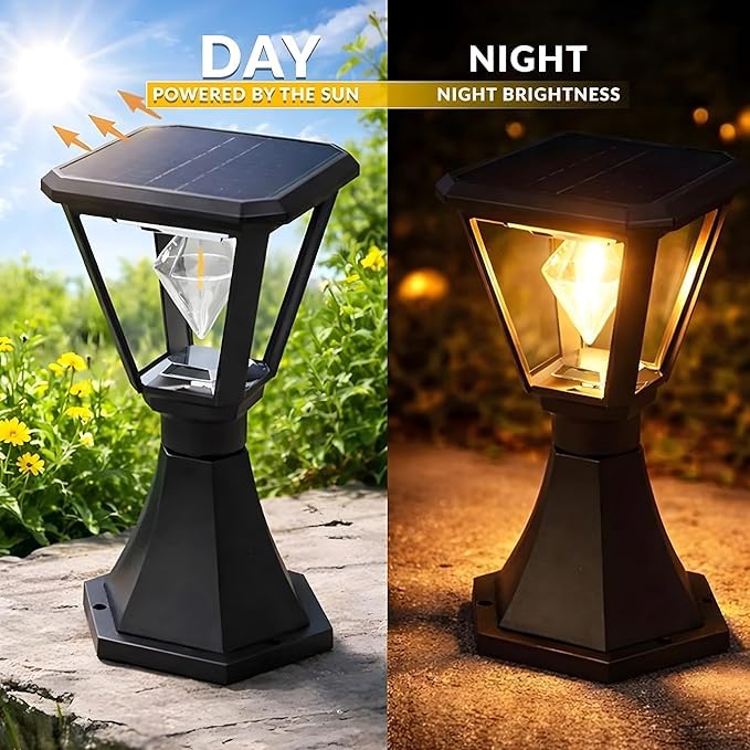 Diamond Cube Solar Powered Outdoor Gate Light | Decorative | LED Warm White | Waterproof Garden, Fence & Pillar Lamp