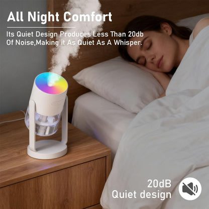 Portable Mini Humidifier with Laser Star Projector, 360° Adjustable Mist, 7-Color RGB Ambient Light.