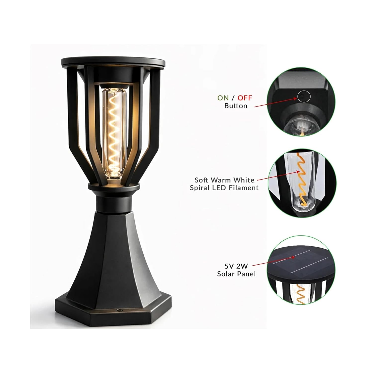 Spiral Solar Powered Outdoor Gate Light | Decorative | LED Warm White | Waterproof Garden, Fence & Pillar Lamp