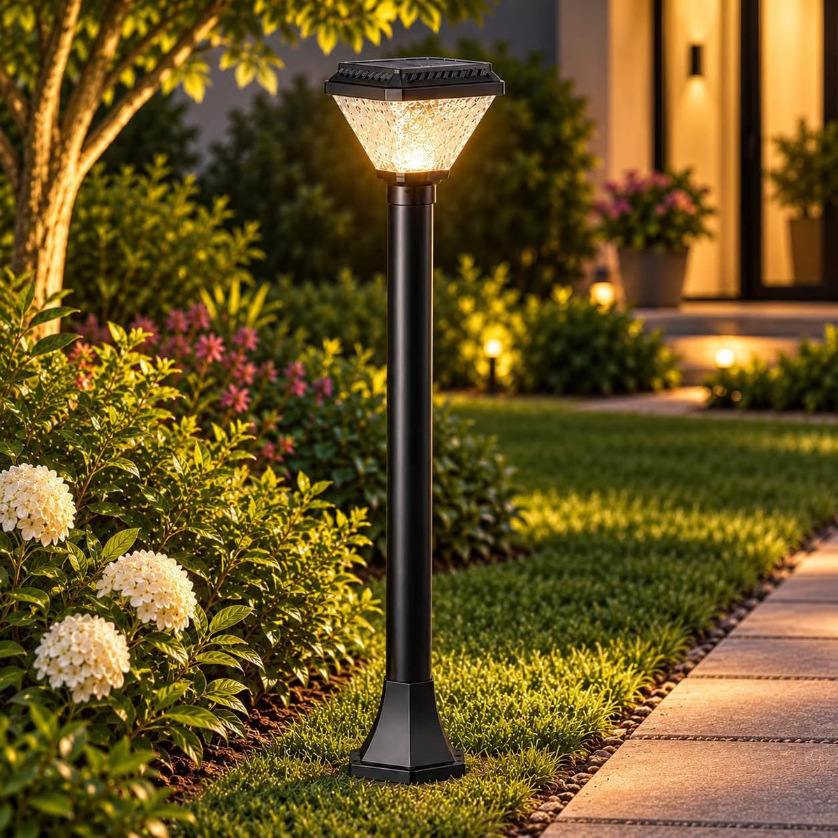 Solar LED Bollard Gate Lamp | Multi-Color & Warm White Pillar Lamp | Weatherproof for Outdoor,Garden & Entrance Light