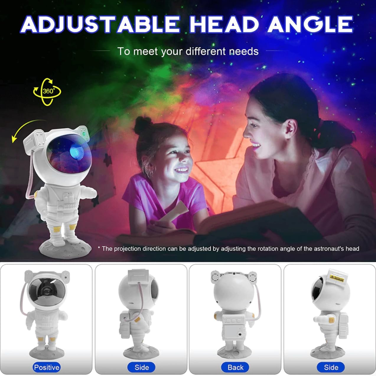 Astronaut Galaxy Projector | 360deg Rotating | 7 Color Modes | Remote Control | Night Light