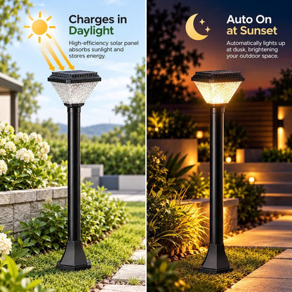 Solar LED Bollard Gate Lamp | Multi-Color & Warm White Pillar Lamp | Weatherproof for Outdoor,Garden & Entrance Light