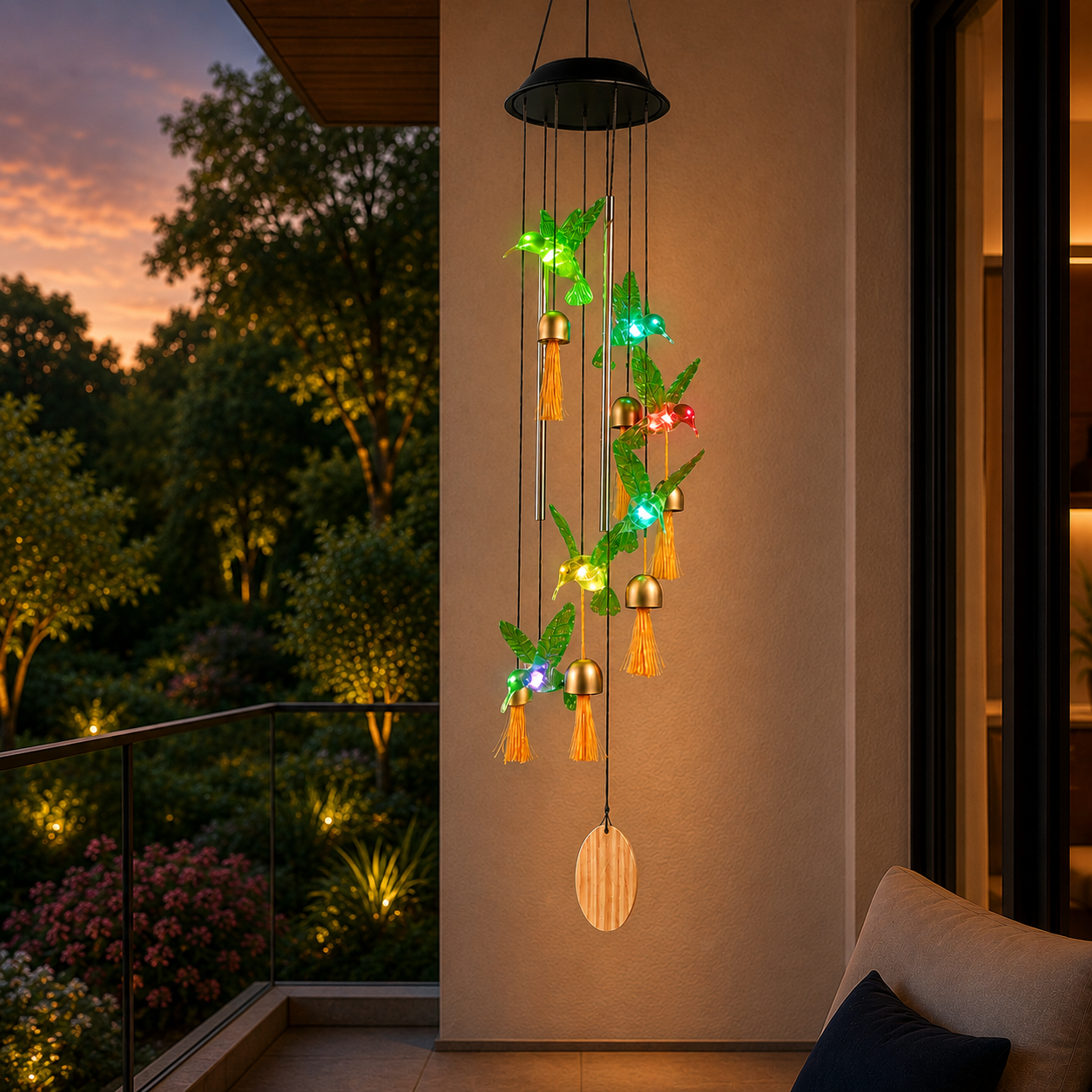 Solar Hummingbird Green Color Wind Chime