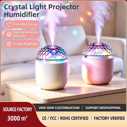 Portable Crystal Light Projector Humidifier | 7 Color RGB LED Cool Mist Ambient Lamp