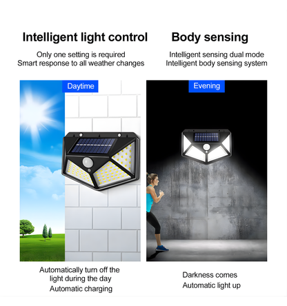 Solar Interaction Wall Lamp, Motion Sensor Outdoor Light, 100 LED Waterproof Solar Wall Light for Garden, Gate, Balcony, Pathway & Home Security