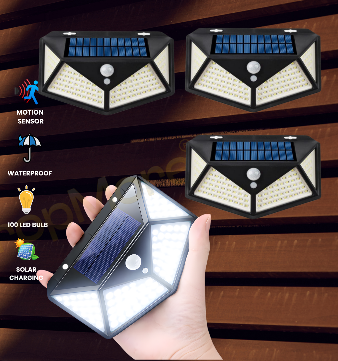 Solar Interaction Wall Lamp, Motion Sensor Outdoor Light, 100 LED Waterproof Solar Wall Light for Garden, Gate, Balcony, Pathway & Home Security