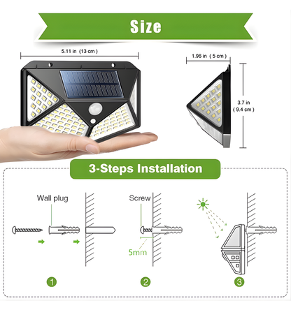 Solar Interaction Wall Lamp, Motion Sensor Outdoor Light, 100 LED Waterproof Solar Wall Light for Garden, Gate, Balcony, Pathway & Home Security