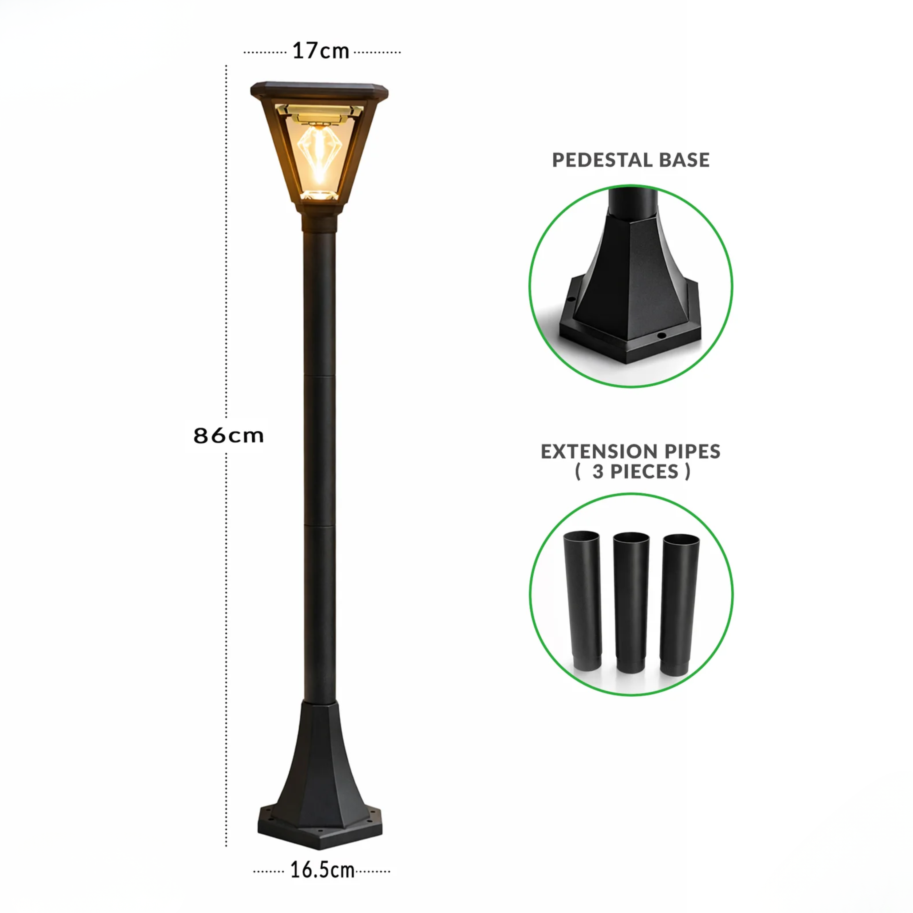 Diamond Cube Solar Powered Outdoor Bollard Gate Light | Decorative | LED Warm White | Waterproof Garden, Fence & Pillar Lamp