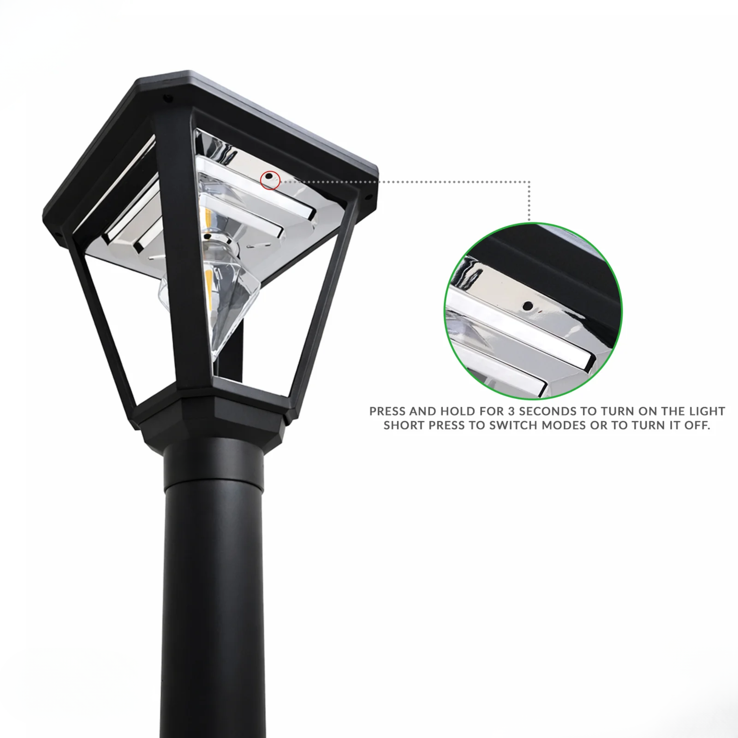 Diamond Cube Solar Powered Outdoor Bollard Gate Light | Decorative | LED Warm White | Waterproof Garden, Fence & Pillar Lamp
