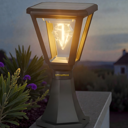 Diamond Cube Solar Powered Outdoor Gate Light | Decorative | LED Warm White | Waterproof Garden, Fence & Pillar Lamp