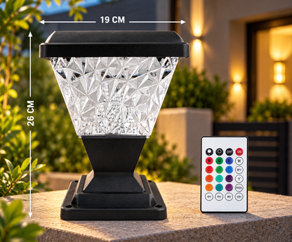 Solar Pillar Lamp with Remote Control, RGB 7-Color & Warm White LED