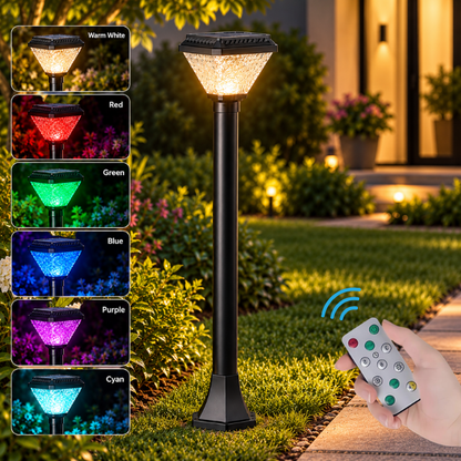 Solar LED Bollard Gate Lamp | Multi-Color & Warm White Pillar Lamp | Weatherproof for Outdoor,Garden & Entrance Light