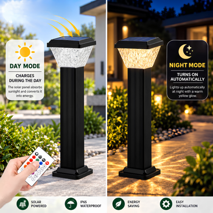 RGB Solar Bollard Light with Remote Control, Color Changing LED For Outdoor