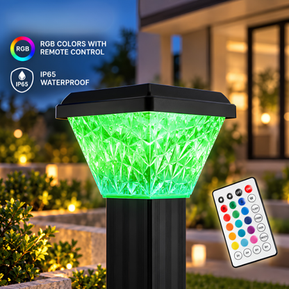 RGB Solar Bollard Light with Remote Control, Color Changing LED For Outdoor