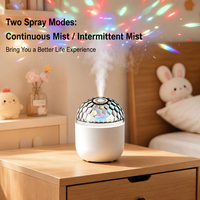 Portable Crystal Light Projector Humidifier | 7 Color RGB LED Cool Mist Ambient Lamp
