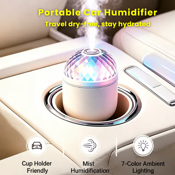Portable Crystal Light Projector Humidifier | 7 Color RGB LED Cool Mist Ambient Lamp