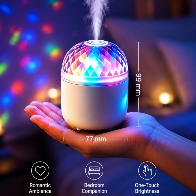 Portable Crystal Light Projector Humidifier | 7 Color RGB LED Cool Mist Ambient Lamp