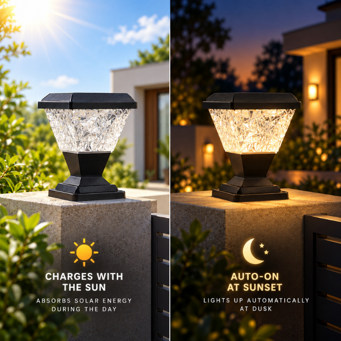 Solar Pillar Lamp with Remote Control, RGB 7-Color & Warm White LED