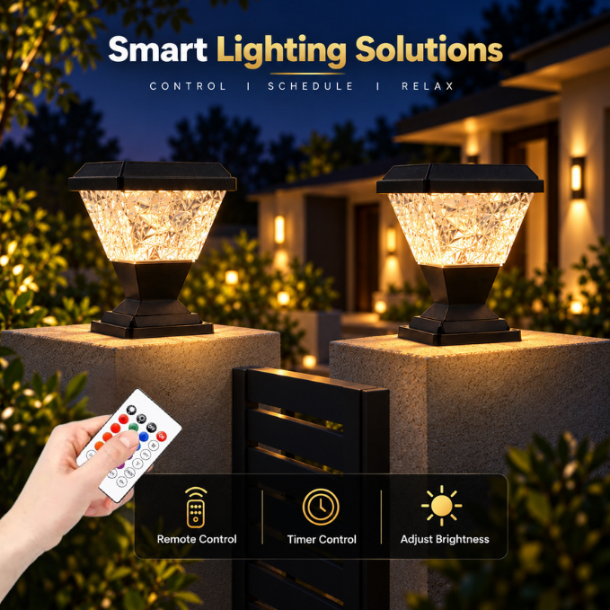 Solar Pillar Lamp with Remote Control, RGB 7-Color & Warm White LED