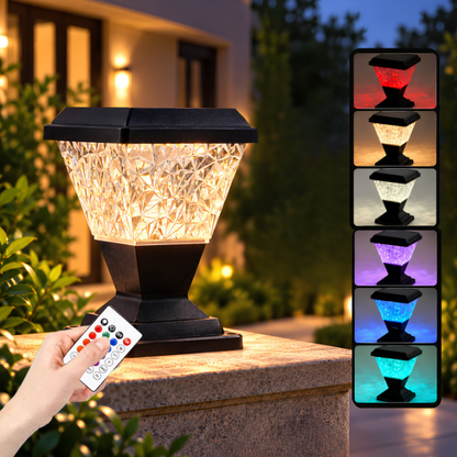 Solar Pillar Lamp with Remote Control, RGB 7-Color & Warm White LED