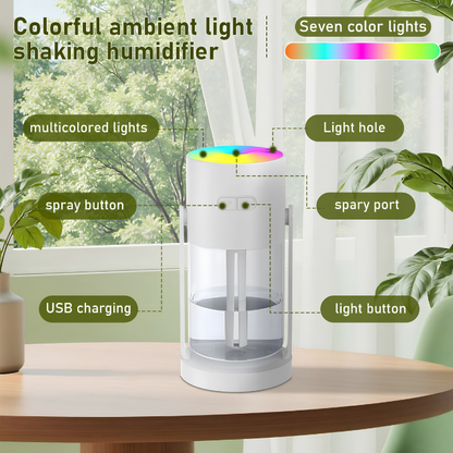 Portable Mini Humidifier with Laser Star Projector, 360° Adjustable Mist, 7-Color RGB Ambient Light.