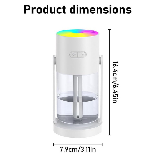 Portable Mini Humidifier with Laser Star Projector, 360° Adjustable Mist, 7-Color RGB Ambient Light.