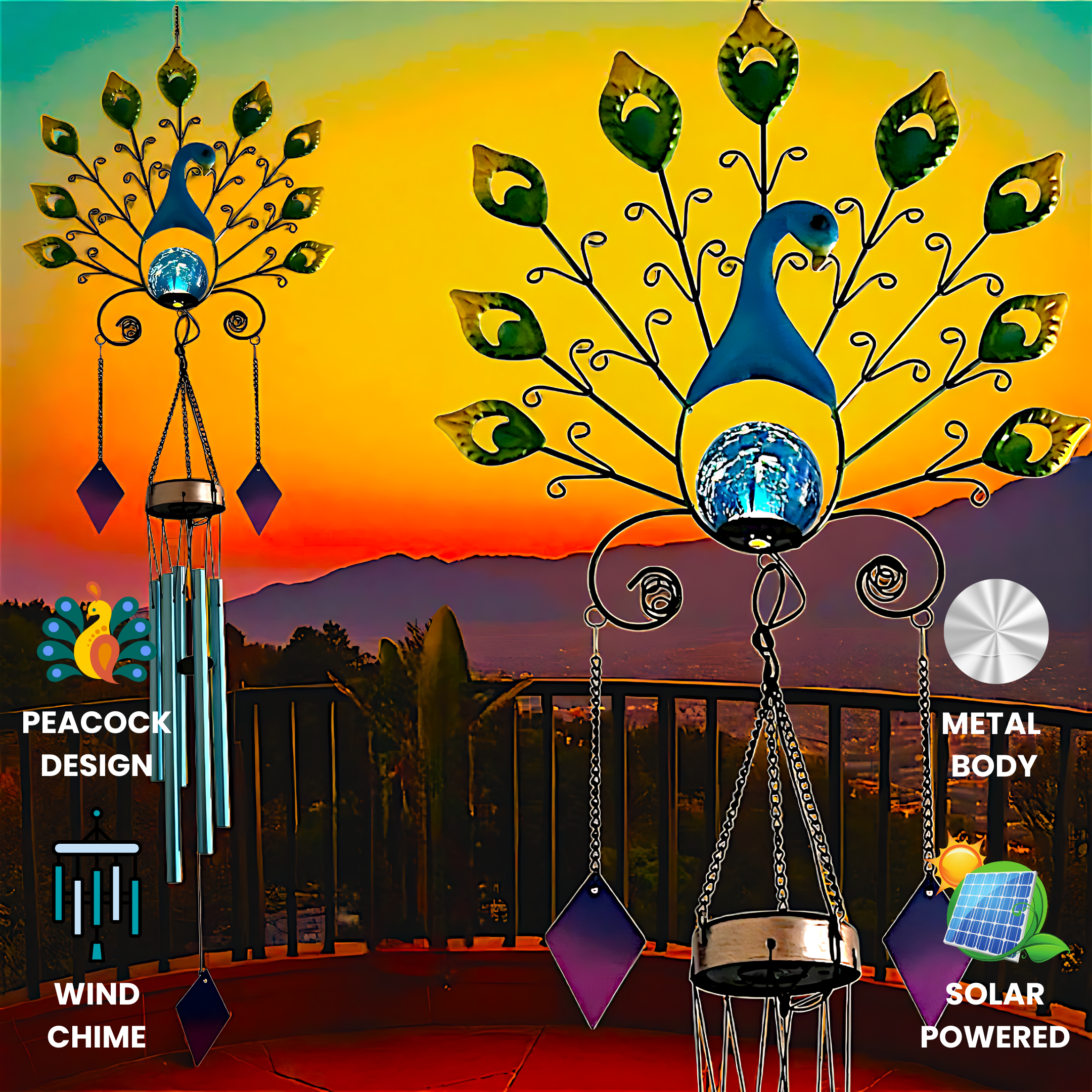 Peacock Wind Chime with Soothing Sound – Decorative Metal Art with Tuned Aluminum Pipes & Hanging Bells for Balcony, Garden Or Patio Decor.