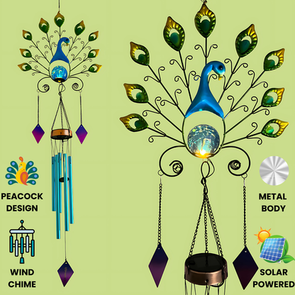 Peacock Wind Chime with Soothing Sound – Decorative Metal Art with Tuned Aluminum Pipes & Hanging Bells for Balcony, Garden Or Patio Decor.